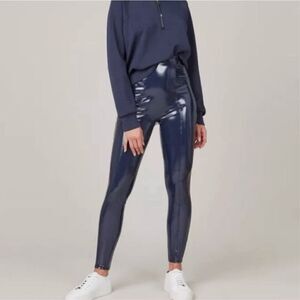 SPANX Faux Leather Patent Leggings port navy new